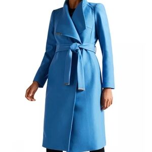 Ted Baker Blue Mid-Length Wool Blend Wrap Coat NWT